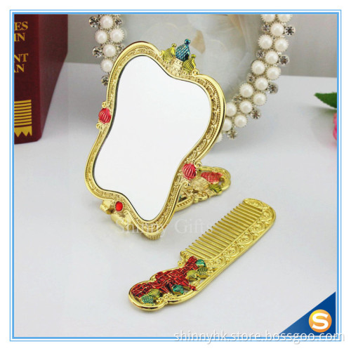 Castle design Handle Mirrors Delicate Metal Hand Cosmetic Mirrors Handle Mirror with Comb Set Hand Held Mirrors